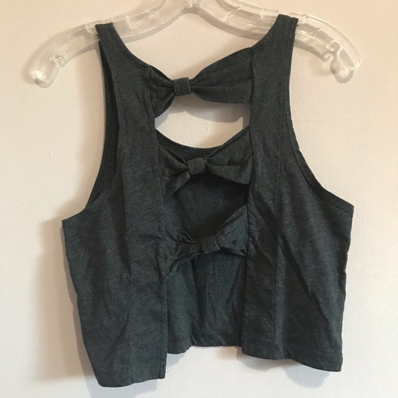Grey Crop Top w/ Bows - Picture 2 of 4